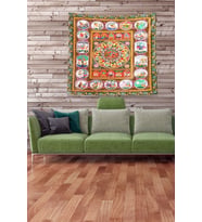 Multirenk Hindu Desenli Leke Tutmaz Kadife Kumaş Duvar Örtüsü Duvar Halısı Tapestry (Turuncu)