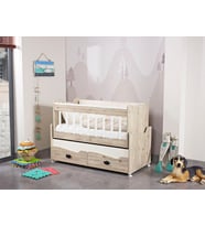 BESTE  Çekmeceli 60 x 120 cm  Sallanır Anne Yanı Ahşap Bebek Beşiği Meşe (Krem)