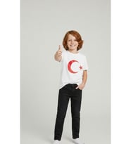 Erkek Çocuk AYYILDIZ Baskılı T-Shirt Ve Siyah Keten Pantolon Takım 23Nisan 29Ekim Özel Günler