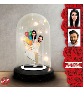 Kişiye özel Sevgili Hediye,sevgililer günü Karikatür Hediyesi, Karikatür hediye, Dekoratif Karikatür ışıklı Fanus , Sevgililer günü Hediyesi FN265