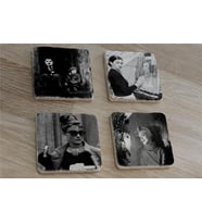 Charlie Chaplin Frida Kahlo Audrey Hepburn Marilyn Monroe Doğal Taş Bardak Altlığı 4'lü set - Natural Stone Coasters
