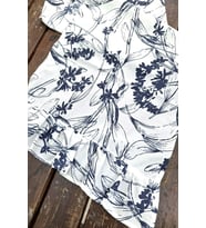 Lacivert Çiçekli Pileli Runner - Dekoratif Runner - Keten Pileli Runner 40x110cm
