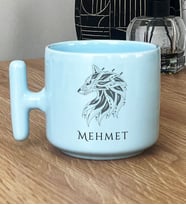 Kişiye Özel Etnik Kurt Hediye Pastel T Kupa Babaya Sevgiliye Hediye (Mavi)