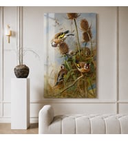 Archibald Thorburn Goldfinches Feeding Saka Kuşları Temperli Cam Dekoratif Duvar Tablosu