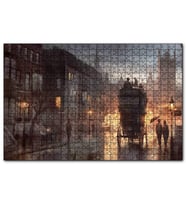 Cakapuzzle Yağmurlu Akşamda Sokakta Arabalar ve İnsanlar  Puzzle Yapboz MDF (Ahşap) (120 Parça)