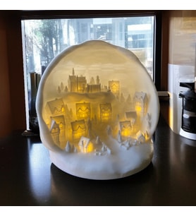 FingArt Kar Şehri Temalı Tealight Mum Aydınlatmalı Dekoratif Obje Ev, Kitaplık, Dresuar Dekor Aksesuarı (Beyaz)