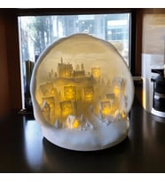 FingArt Kar Şehri Temalı Tealight Mum Aydınlatmalı Dekoratif Obje Ev, Kitaplık, Dresuar Dekor Aksesuarı (Beyaz)