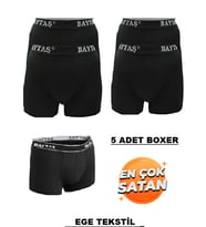 Pamuklu Ekonomik Likralı Erkek Boxer 5 Lı (Siyah)