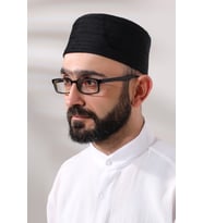 Baba Günü Hediyesi - Siyah Kapitone Desenli Kadife Kalıp Namaz Takkesi