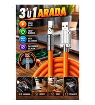 3'ü 1 Arada Hızlı Şarj ve Veri Kablosu – Android, iOS ve Type-C Uyumlu Silikon Kablo