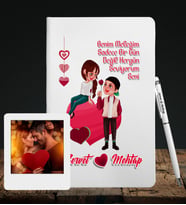 Sevgililer Gününe Özel Deri Beyaz Defter Kalem & Instagram Çerçeve Hediye Seti 33