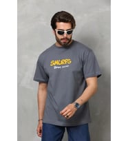 pilelistore- Unisex Basic Bisiklet Yaka Oversize T-Shirt - Füme
