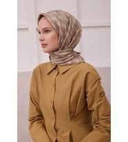 Geometrik Desen İpek Twill Eşarp 4211D01 (Vizon)