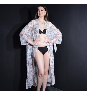 PAREDORA Damla Çiçekli Beyaz Kimono Pareo