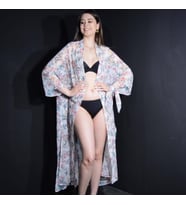 PAREDORA Damla Çiçekli Beyaz Kimono Pareo
