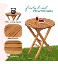 60x50x40 cm Ahşap Katlanır Yuvarlak Kamp Masası  Piknik, Bahçe ve Balkon  Kolay Taşımalı - Doğal Bambu Rengi