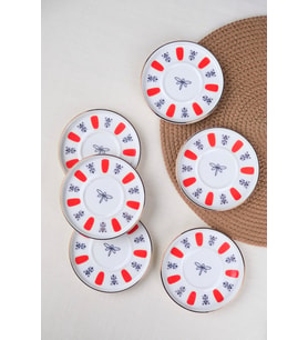 Kırmızı Porselen Çay Tabağı, 12,5cm, 6'lı set, şık ve zarif tasarım