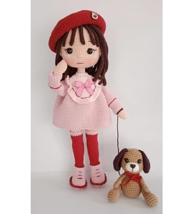 Köpekli Kız Bebek Amigurumi Organik Oyuncak
