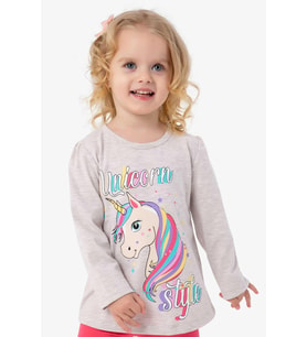 Breeze Kız Çocuk Uzun Kollu Tişört Unicorn 2-6 Yaş, Bej Melanj