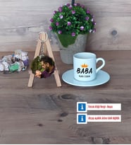 Babalar Günü Hediyesi Türk Kahvesi Fincanı Ahşap Altlıklı ve Fotoğraflı Ahşap Anahtarlık HediyeBabaya Hediye (Model 2)