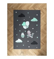 MEKTA HOME BEBEK VE ÇOCUK ODASI Yeşil Bulutlu ve Bisikletli Fil Desenli Halı