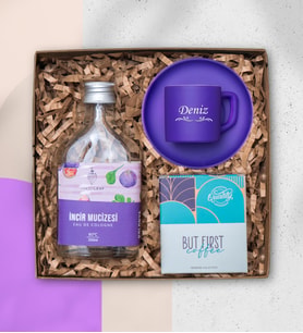 Kişiye Özel Mor Fincan, Türk Kahvesi , 200ML İncir Kolonyası,  Hediye Seti 