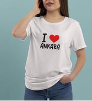 BK Gift I Love Ankara Tasarımlı Kadın Yuvarlak Yaka Tişört-1 (Beyaz)
