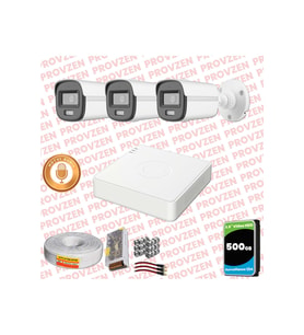 Provzen Hikvision 3'lü Full HD Güvenlik Kamerası Set 7/24 Renkli, Mikrofonlu, Olay Anında Bildirim