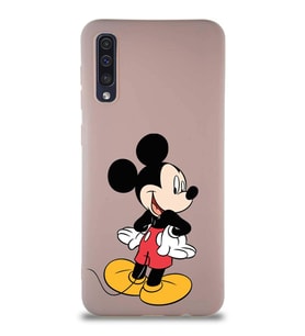 Samsung Galaxy A50S Soft Premier Kapak Mickey Mouse-D Tasarımlı Silikon Kılıf - Pudra (Şeffaf)