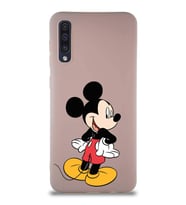Samsung Galaxy A50S Soft Premier Kapak Mickey Mouse-D Tasarımlı Silikon Kılıf - Pudra (Şeffaf)