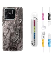 Xiaomi Redmi Note 7 8 9 Pro 10 2022 10 Pro 10S Kılıf Kablo Koruma Spiral Silikon Gri Mermer 1376