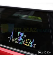 Arabada Prenses Var Kalp Ritim Renkli Hologram Oto Araba Sticker Yapıştırma Etiket 20 x 10 Cm