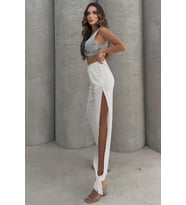 Lesa Wear Yumuşacık Yüksel Bel Likralı Yırtmaç Detaylı Jarse Pantolon Flared (Beyaz)