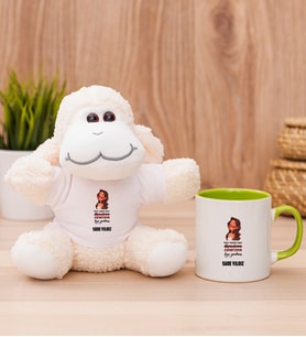 Kişiye Özel Kudurtayım Diye Tasarım Esprili Peluş Koyun ve Yeşil Kupa