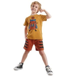 Super Tiger Erkek Çocuk T-shirt Şort Takım (Hardal)