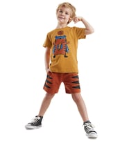 Super Tiger Erkek Çocuk T-shirt Şort Takım (Hardal)