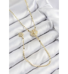 Pirinç Zirkon Taşlı Ezme Zincirli Madalyon Model Gold Renk Y Kolye 5886 - SSSSSS3786-5269