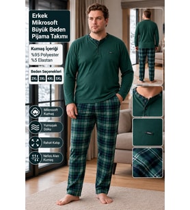 PJM Erkek Battal Beden Mikrosoft Düğmeli Yaka Kışlık Pijama Takımı 6415/5 - 1 Adet