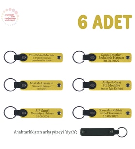 Sarı & Siyah, Butik Mağazanızın Tüm Müşterilerine, 6’lı Set, Kişiye Özel Yazılı Deri Anahtarlık