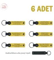 Sarı & Siyah, Butik Mağazanızın Tüm Müşterilerine, 6’lı Set, Kişiye Özel Yazılı Deri Anahtarlık