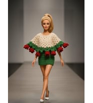 Barbie Bebek için Pelerin, Etek ve Buket Çiçeğe Dönüşebilen El Örgüsü İkili Takım (Yeşil)