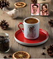 Kişiye Özel Karikatürlü Gelin Damat Balayı Çifti Türk Kahvesi Fincanı Sevgililer Günü Hediyesi