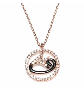 925 Ayar Rose Gümüş Çemberli Lale Vav Kolye (Pembe)