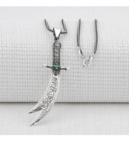 Yeşil Taşlı Zulfikar 925 Ayar Gümüş Erkek Kolye