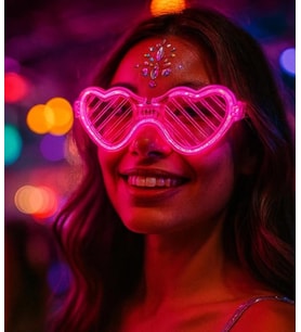 Mey İthalat® Pembe LED Işıklı Kalp Gözlük – 3 Modlu Parti & Glow Gözlüğü