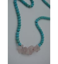 STONEAGE JEWELLERY Pembe Kuvars ve Turkuaz Taşlı Metalsiz Kolye