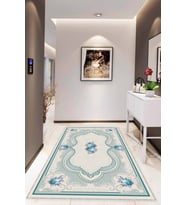 Turkuaz Klasik Göbekli Kaymaz Tabanlı Dekoratif Halı MK39 - 100 x 160 cm