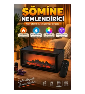 Şömine Efektli Aromaterapi Nemlendirici – Uzaktan Kumandalı Renkli LED Difüzör