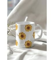 Çiçek Desenli 330ml Baskılı Beyaz Seramik Kupa Bardak