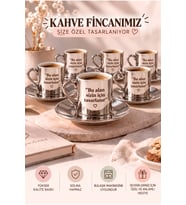 Premium Silver 6'lı Türk Kahvesi Fincanı 12 Parça Kişiye Özel Tasarım Fotoğraf Logo İsim Baskılı